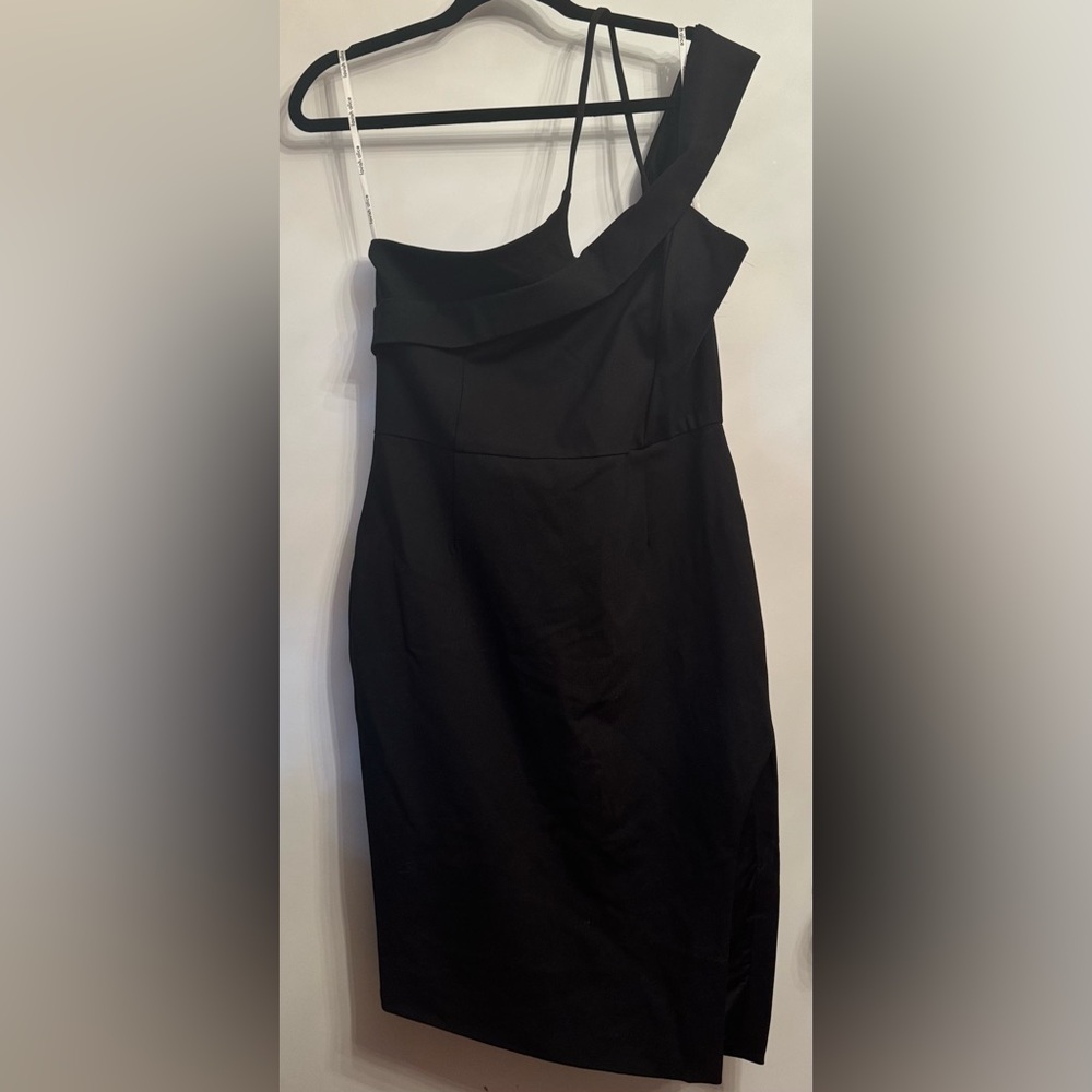 LAVISH ALICE little black dress. Asym neck and hem w/slit. Perfect condition.